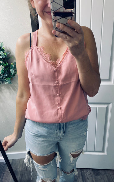 Sale! Blush Lace Trim Button Cami