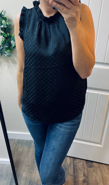 Sleeveless Ruffle Trim Blouse