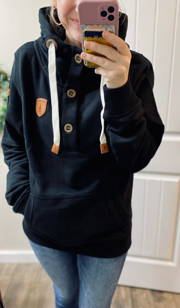 Black Button 1/4 Wanakome Hoodie