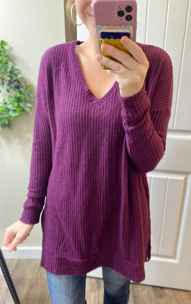 Plum Hacci Knit Hi-Low Long Sleeve