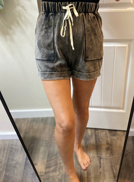 Mineral Wash Charcoal Tie Shorts