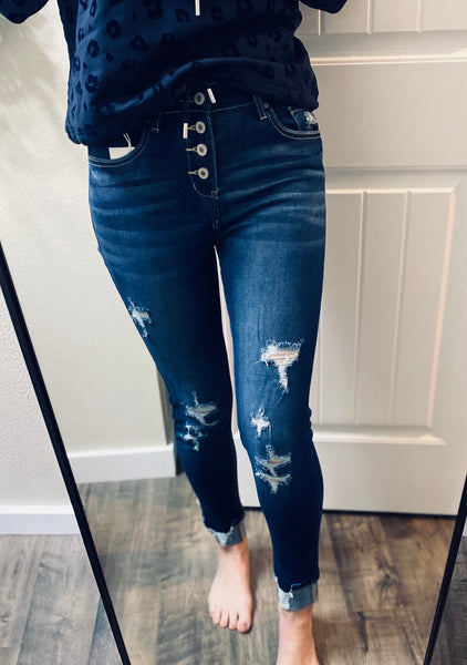 Buttonfly Kancan Distressed Denim