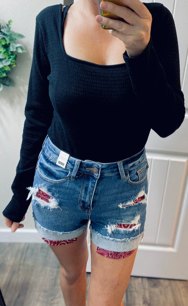 Judy Blue Red Bandana Pocket Shorts