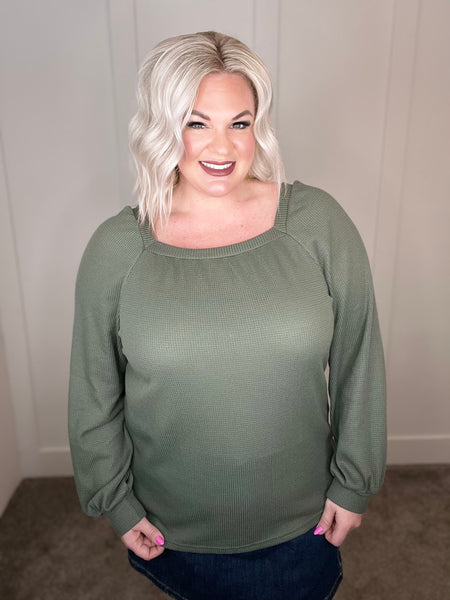 Olive Waffle Knit Top