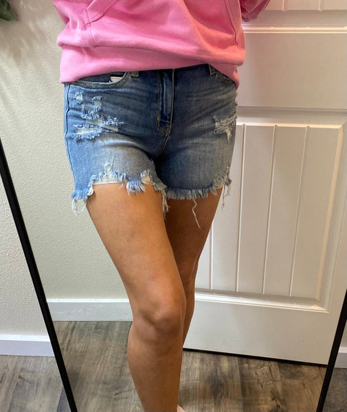 Judy Blue Midwash Frayed Hem Shorts