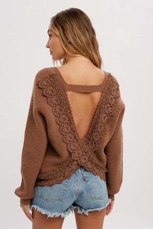 Mocha Lace Cross Back Sweater