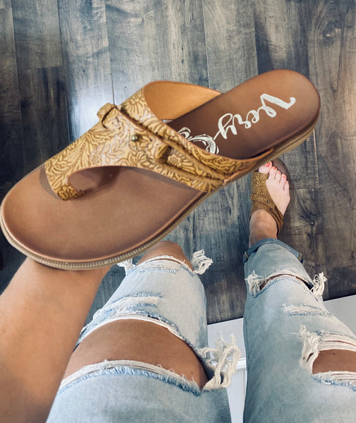 Tan Tooled Sandals