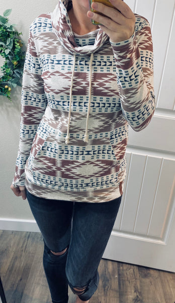 Ampersand Ave. Mauve/Oatmeal/Grey Aztec Cowlneck