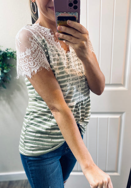 Stripes Of Olive Lace Top