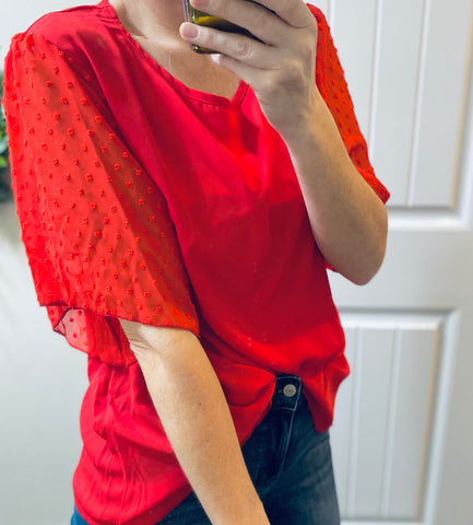 Short Sleeve Blouse In Red
