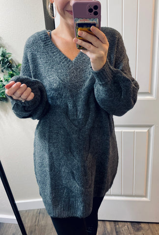 Cable-knit Charcoal Sweater Dress