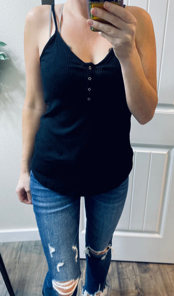 Ribbed Button Henley Cami