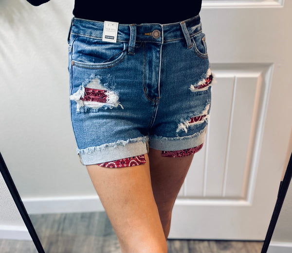 Judy Blue Red Bandana Pocket Shorts
