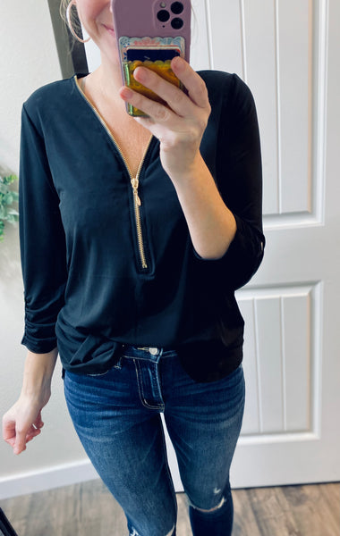 Zip Up 3/4 Blouse