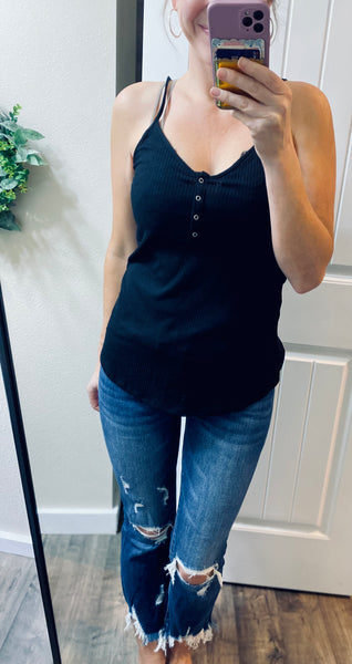 Darkwash Cropped Mom Distressed Denim