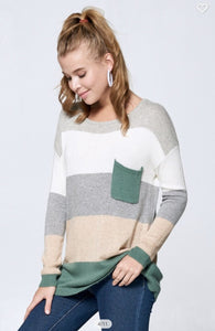 Sage Colorblock Pocket Sweater