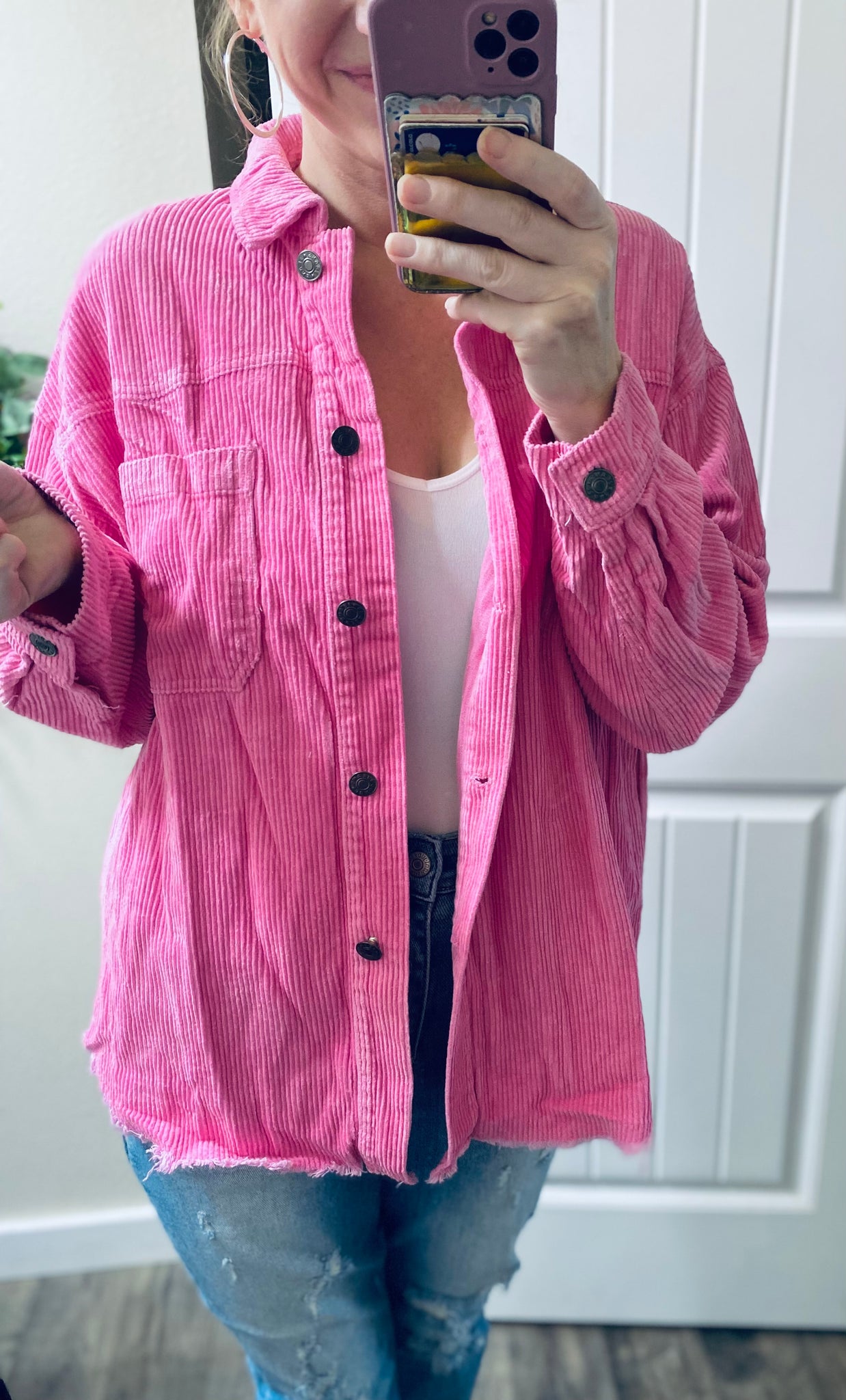 Pink Corduroy Shacket