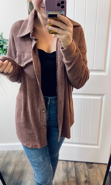 Windsor Textured Shacket in Chestnut