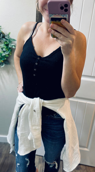 Ribbed Button Henley Cami