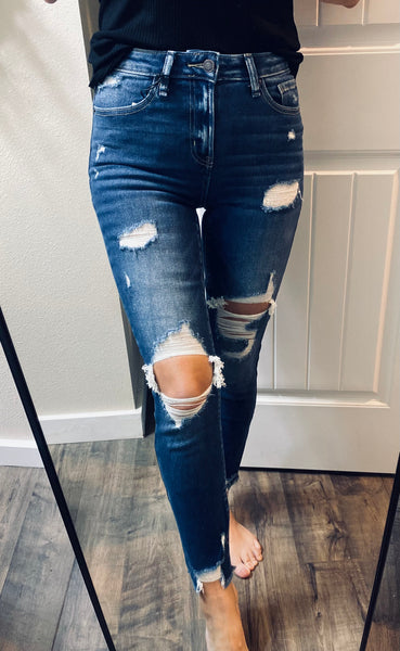 Distressed Hem Skinny Denim
