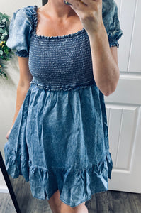 Chambray Smocked Dress