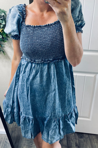 Chambray Smocked Dress