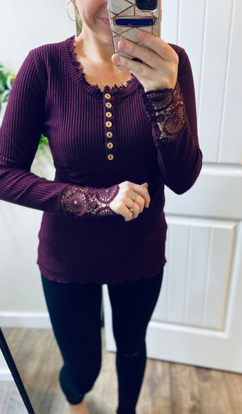Ribbed Plum Lace Long Sleeve