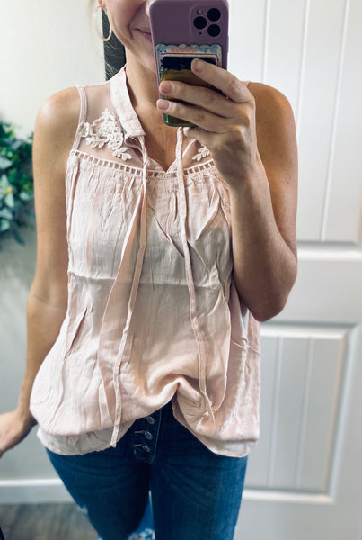 Floral Embroidered Sleeveless Top in Pink