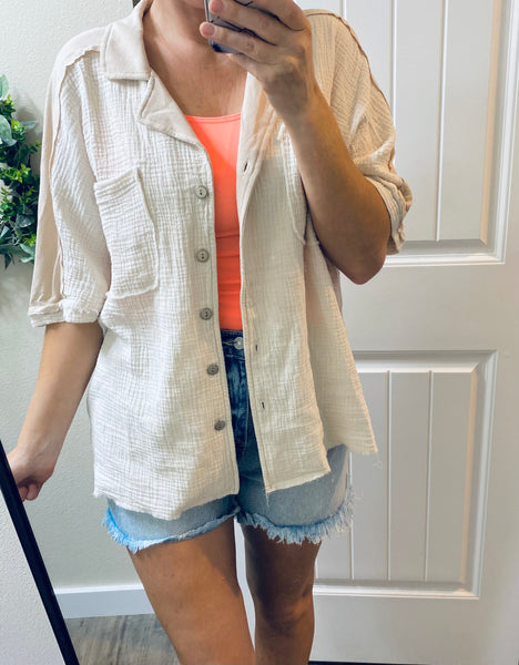 Natural Linen Short Sleeve Button Up