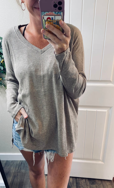 Light Mocha Oversized Ribbed Long Sleeve