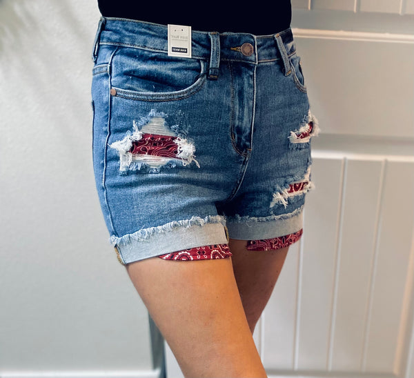 Judy Blue Red Bandana Pocket Shorts