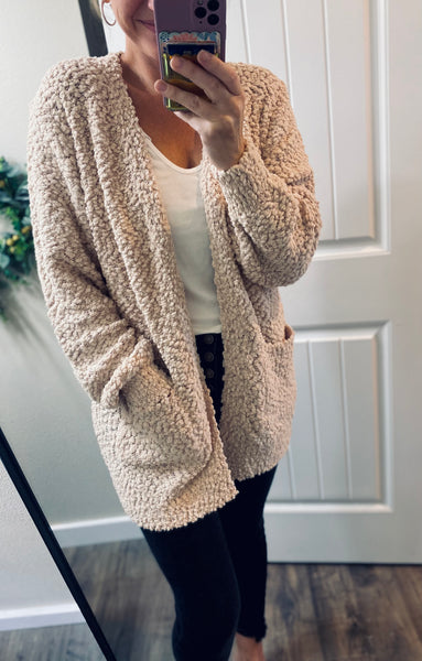 Beige Popcorn Cardigan