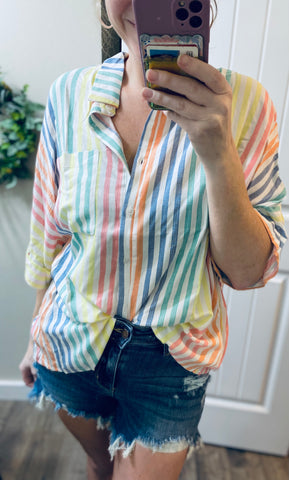 Rainbow Striped Button Up