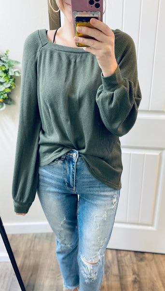 Olive Waffle Knit Top
