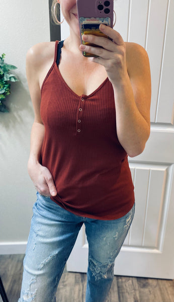 Ribbed Button Henley Cami