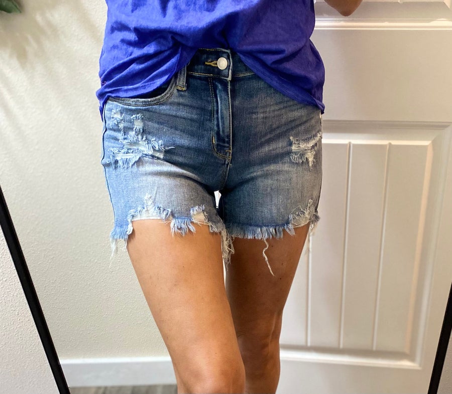 Judy Blue Midwash Frayed Hem Shorts