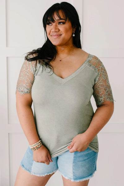 A Little Bit of Lace Top In Sage