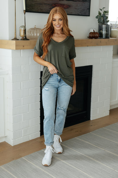 Favorite Boyfriend V-Neck Top in Olive