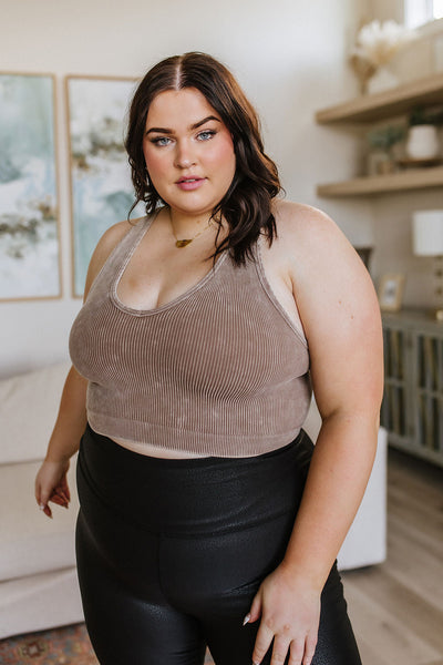 Racerback Ribbed Crop Tank in Mocha