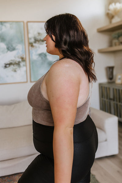 Racerback Ribbed Crop Tank in Mocha