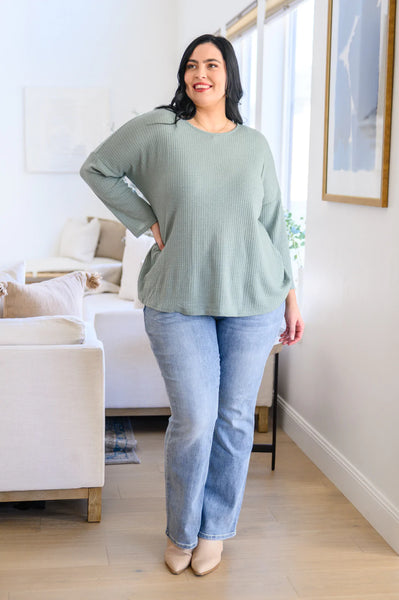 Austin Waffle Knit Basic Top In Sage