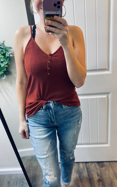 Ribbed Button Henley Cami