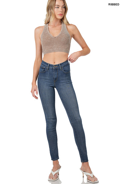 Washed Ribbed Racerback Cropped Tank