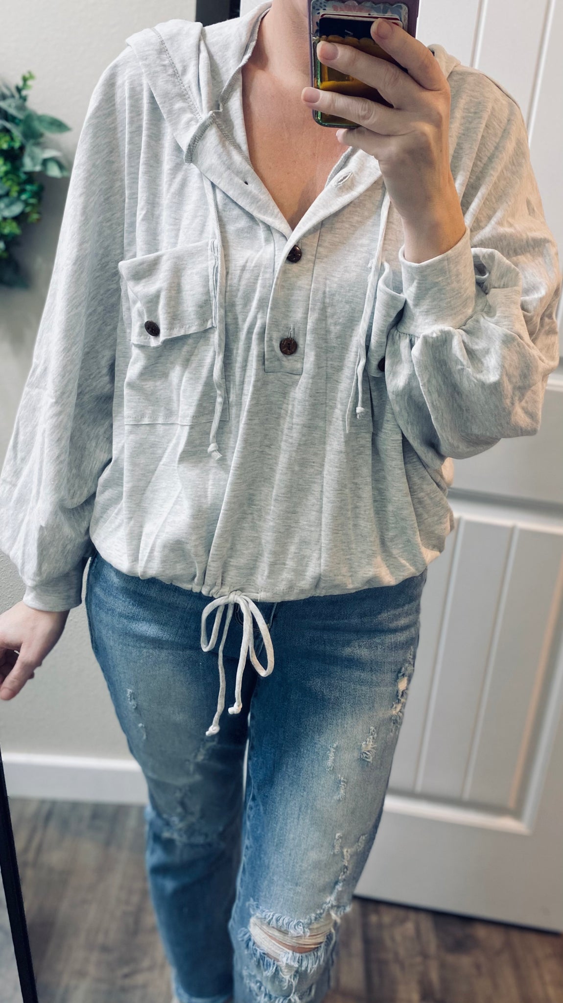 Grey Wash Jersey Puff Hoodie