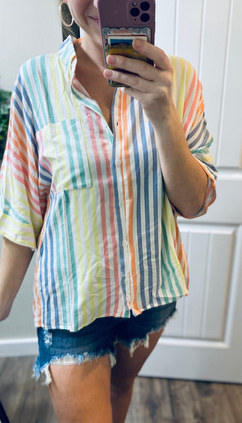 Rainbow Striped Button Up