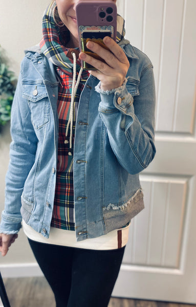 Denim Distressed Hooded Jacket