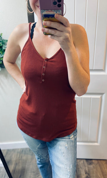 Ribbed Button Henley Cami