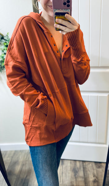Washed Oversized French Terry Button Pullover