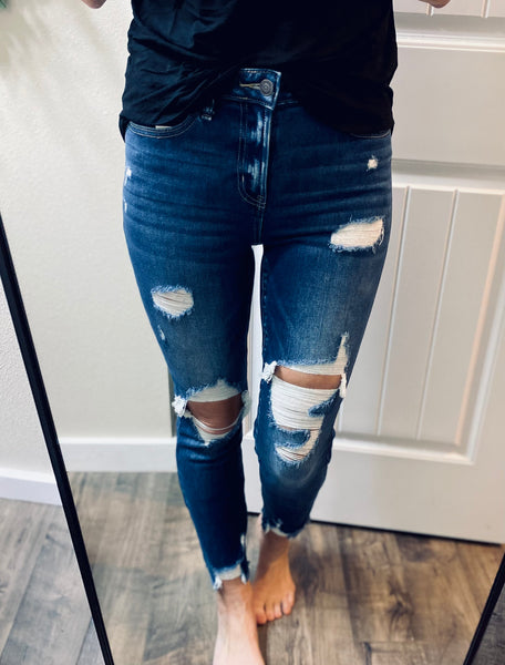 Distressed Hem Skinny Denim