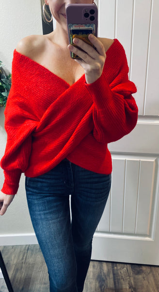 Red Crossover Sweater